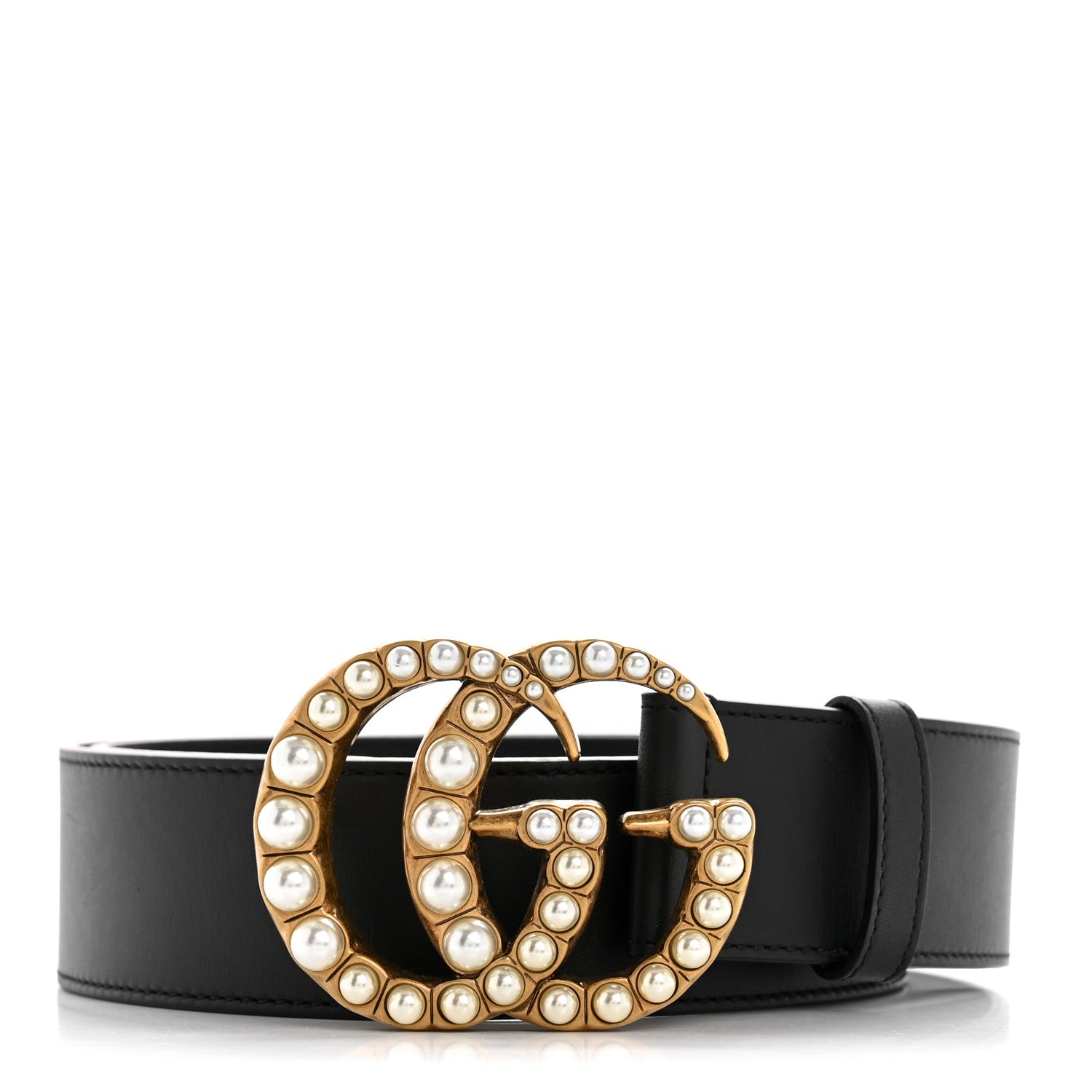 03fd61ba63cf0cbcf41775586c6eb7c0.jpg Moon Calfskin Pearl Double G 40mm 75 30 Belt Black Cream - 图片 1