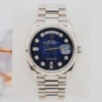 Rolex Day-Date 36 White Gold Blue Ombre Diamond Dial & Fluted Bezel President Bracelet 128239