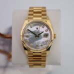 Rolex Yellow Gold Day-Date 36 Watch - Fluted Bezel - Mother-of-Pearl Diamond Dial - President Bracelet - 128238 mdp