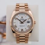 Rolex Day-Date 40 Rose Gold White Roman Dial & Fluted Bezel President Bracelet 228235 -
