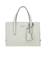 Prada Logo Detailed Top Handle Tote Bag in White
