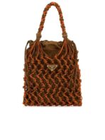 Prada Noué Small Macramé and Suede Bag