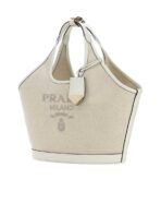 Natural Medium Linen Blend And Leather Tote Bag - 图片 2