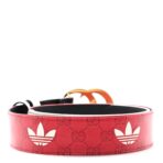 X ADIDAS Crystal Vintage Monogram Textured Dollar Calfskin Double G 40mm Belt 75 30 Hibiscus Red Off White Black - 图片 2