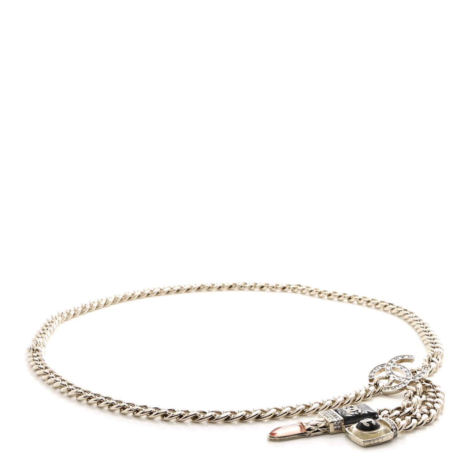 5373ee45edd1d131419f987432e73deb.jpg Metal Resin Crystal CC Lipstick Chain Belt 85 Gold Pink Black - 图片 1