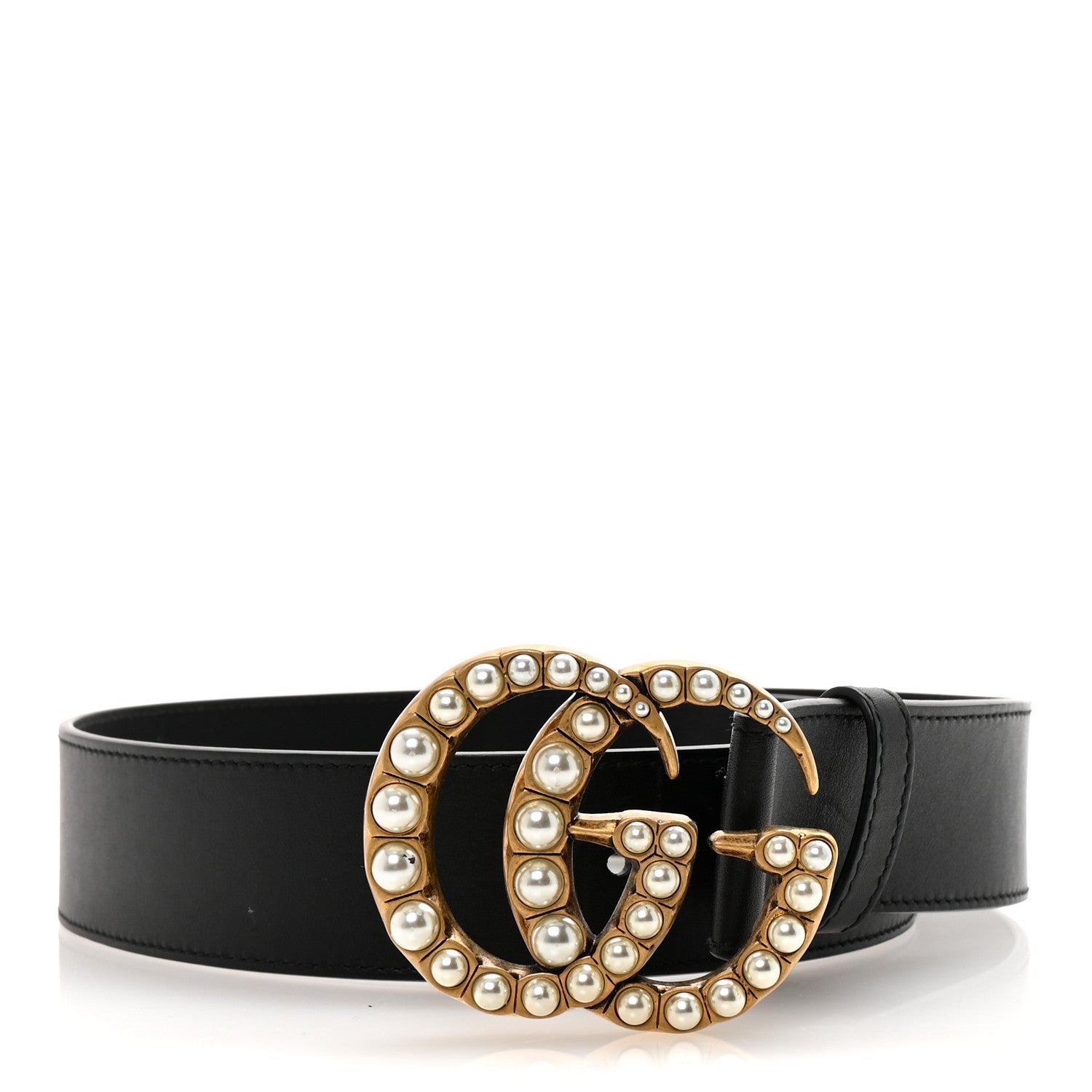 5f48967f0dd3df246b3226b3d73434d6.jpg Moon Calfskin Pearl Double G Belt 70 28 Black Cream - 图片 1