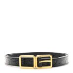 Calfskin Crocodile Embossed Double Buckle Belt 80 32 Black