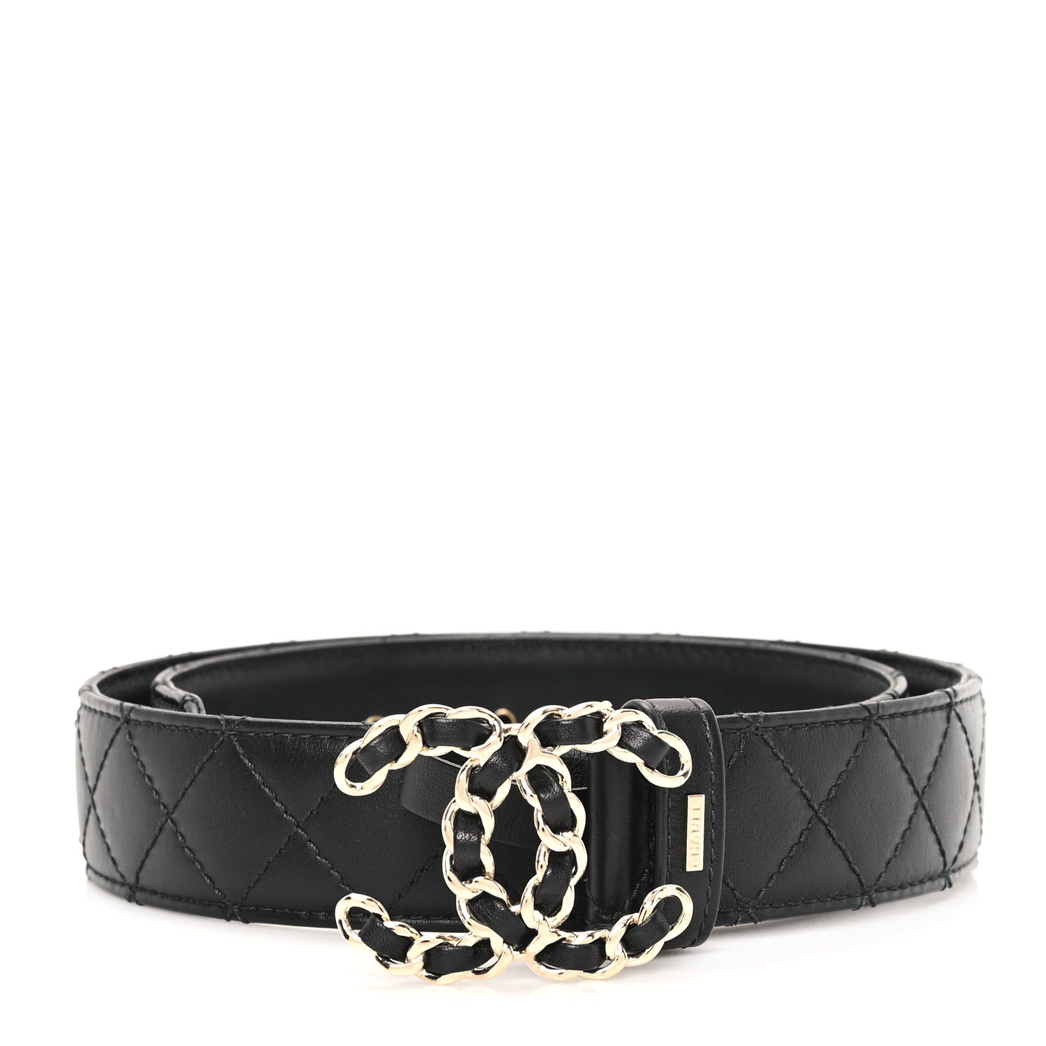 677aa430ca0d2a1f046902bdcf3ab91e.jpg Calfskin Quilted CC Chain Belt 70 28 Black - 图片 1