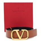 Glossy Calfskin VLogo Reversible 30mm Belt 85 34 Saddle Brown Black - 图片 5