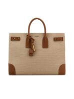 Two-Tone Canvas and Leather Large Sac de Jour Handbag