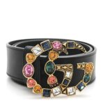 Calfskin Crystal Double G 40mm Belt 80 32 Black Multicolor