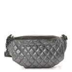 Metallic Goatskin Quilted Banane Waist Bag Fanny Pack Silver