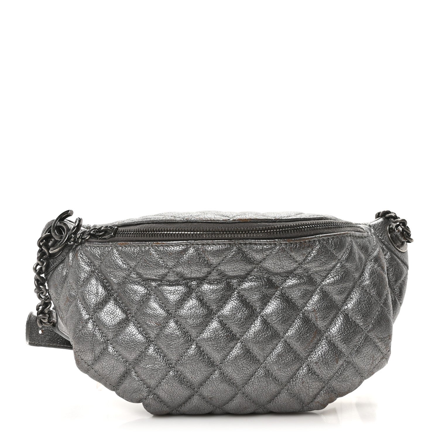 80795804d08e307ef5a8e4459c0bbb0a.jpg Metallic Goatskin Quilted Banane Waist Bag Fanny Pack Silver - 图片 1