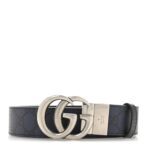 GG Supreme Monogram Plutone Calfskin Palladium Double G Reversible 37mm Belt 90 36 Black Blue