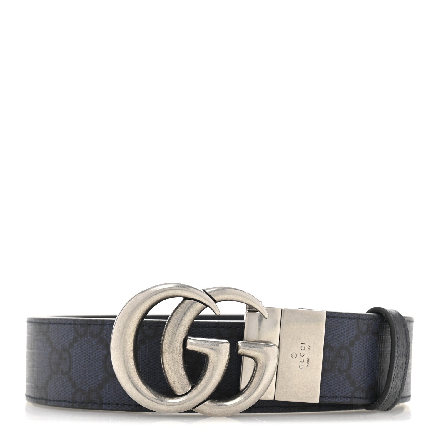 857762ad4271fb6a3855317124ffb2ab.jpg GG Supreme Monogram Plutone Calfskin Palladium Double G Reversible 37mm Belt 90 36 Black Blue - 图片 1