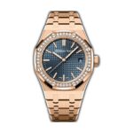 37mm 18k Rose Gold Diamond Bezel Blue Dial Automatic