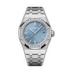 37mm Stainless Steel Diamond Bezel Light Ice Blue Dial Automatic