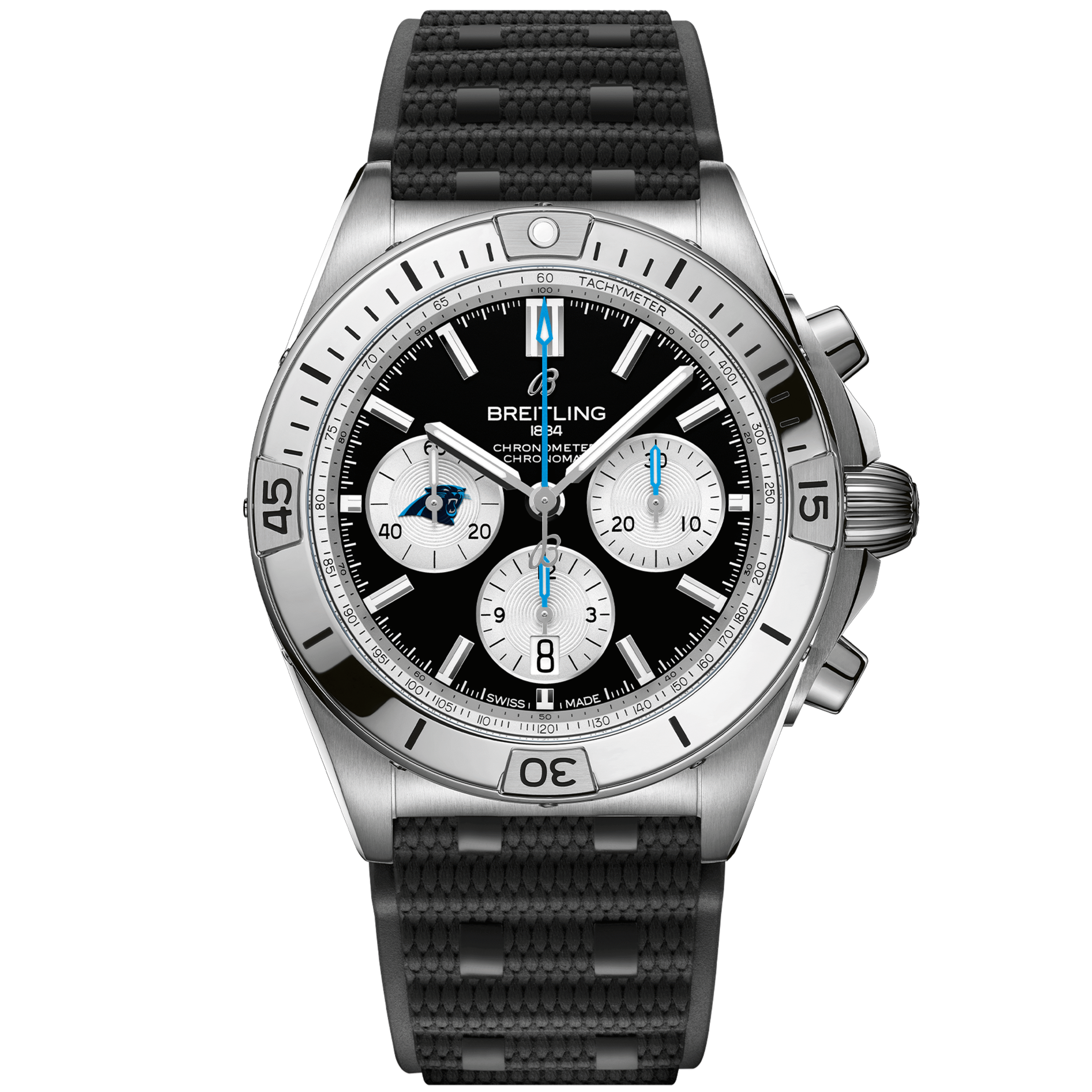 Chronomat_B0142_AB01342B1B5S1_RUBBER_CAROLINA_PANTHERS_DIGITAL.png Chronomat B01 42 NFL Carolina Panthers Edition AB01342B1B5S1 - 图片 1