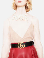 Wide Smooth Leather Belt with Double G Buckle - 图片 3