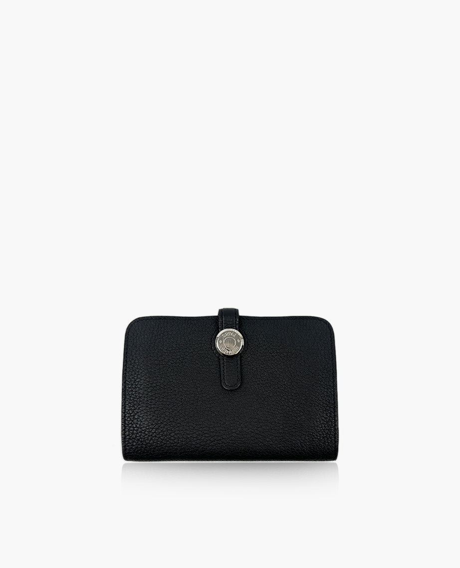 Luxury-Helsinki-Pre-loved-Designer-Bags-and-Accessories-Hermes-Dogon-Compact-Wallet-Leather-Black-front.jpg Hermès Dogon Wallet Black Togo PHW - 图片 1