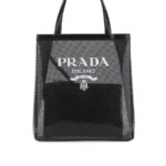 Logo Print Sequin Tote Bag in Black