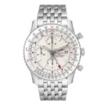 Breitling Navitimer World GMT A24322 Silver Dial Steel Mens Watch