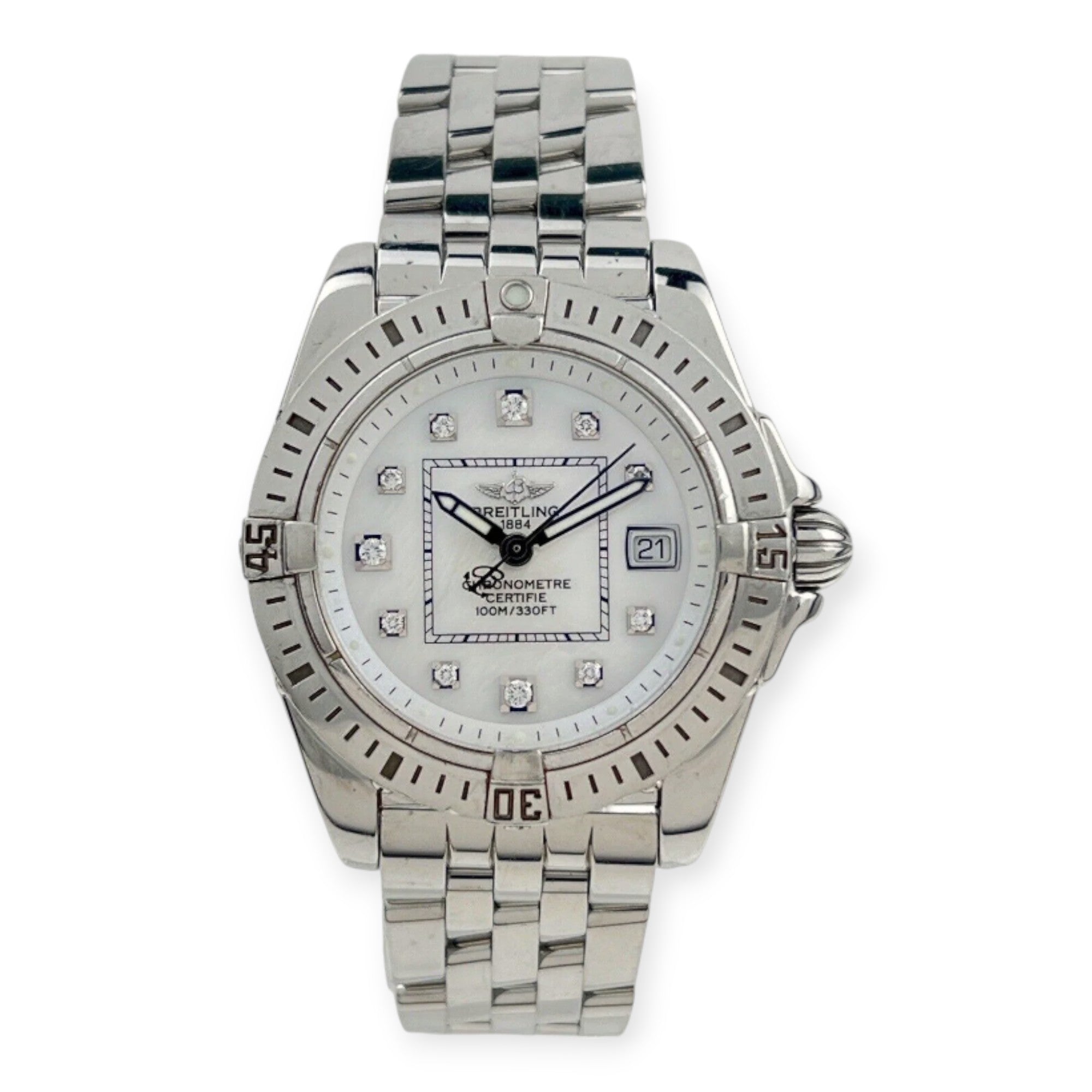 Pre-Owned-Breitling-Windrider-Cockpit-A71356-Ladies-White-Diamond-Ladies-Watch-JD-Watches-NY.jpg Breitling Windrider Cockpit A71356 Ladies White Diamond Ladies Watch - 图片 1