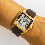 Cartier Santos Large Rose Gold Mens Watch WGSA0019 with Brown Leather Bracelet - 图片 5