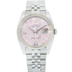 Rolex Datejust 36 116234 – Pink Floral Motif Arabic Dial, White Gold Fluted Bezel