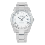 Rolex Datejust 41 White Roman Dial 126300 Smooth Bezel  Steel Mens Watch