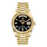 Rolex Day Date 40 Yellow Gold Black Onyx Diamond Dial with President Bracelet