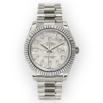 Rolex White Gold Day-Date 40 Watch Meteorite Baguette Diamond Dial - President Bracelet