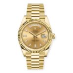 Rolex Yellow Gold Day-Date 40 Watch Champagne Baguette Diamond Dial - President Bracelet
