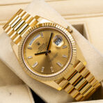 Rolex Yellow Gold Day-Date 40 Watch Champagne Baguette Diamond Dial - President Bracelet - 图片 3