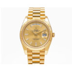 Rolex Yellow Gold Day-Date 40 Watch Champagne Baguette Diamond Dial - President Bracelet - 图片 4