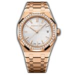 34mm 18k Rose Gold Diamond Bezel Silver Dial Automatic