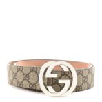 GG Supreme Monogram Selleria Calfskin Interlocking G Belt 100 40 Beige Ebony Cocoa